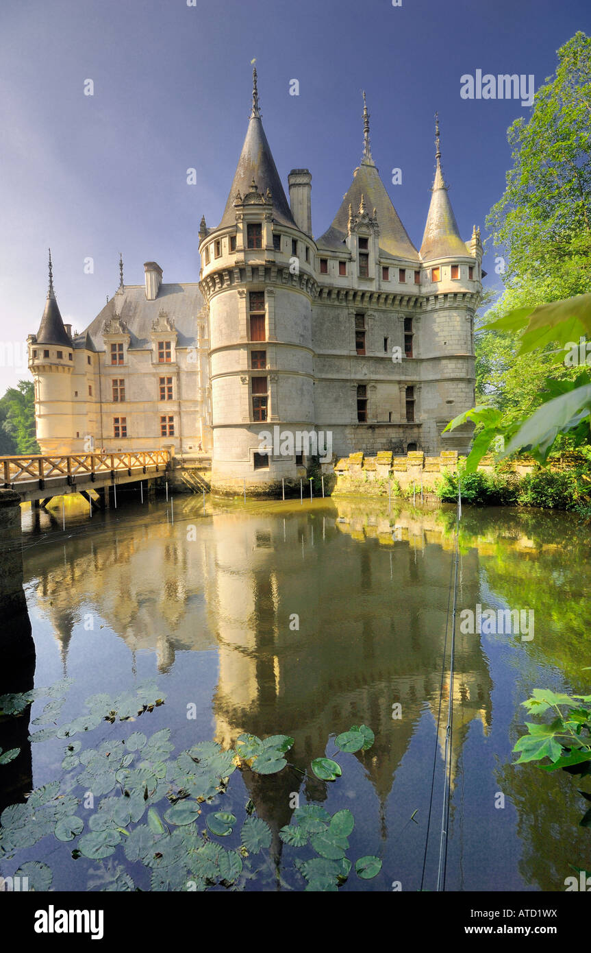 Château Azay le Rideau Château Loire France Renaissance Française Banque D'Images