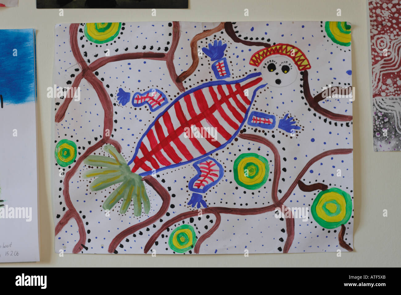 Peinture D Enfant Dans Le Style D Art Aborigene Australien Avec Creature Type Lezard Photo Stock Alamy