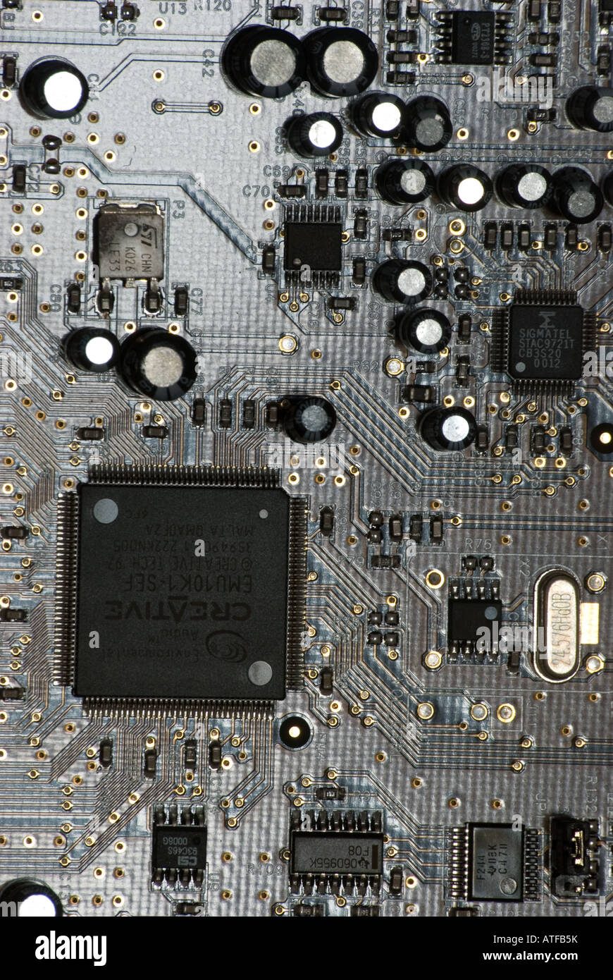Close up of computer sound card Banque D'Images