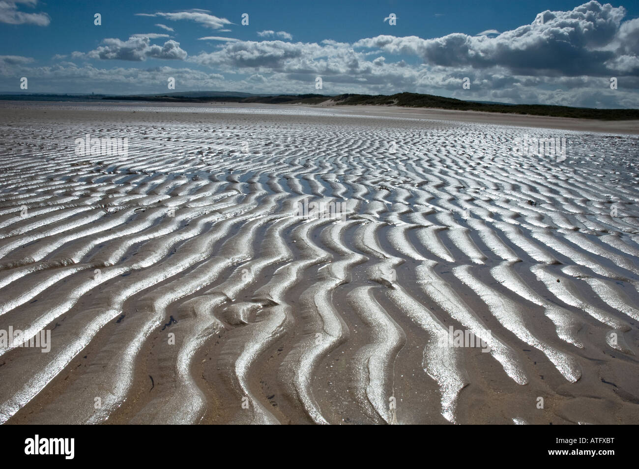Ondulations dans le sable, les reflets du ciel Banque D'Images