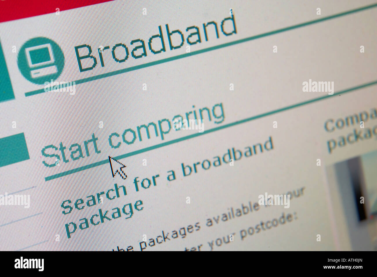 SITE WEB SUR L'écran de l'ordinateur montrant COMPARAISON À LARGE BANDE Banque D'Images