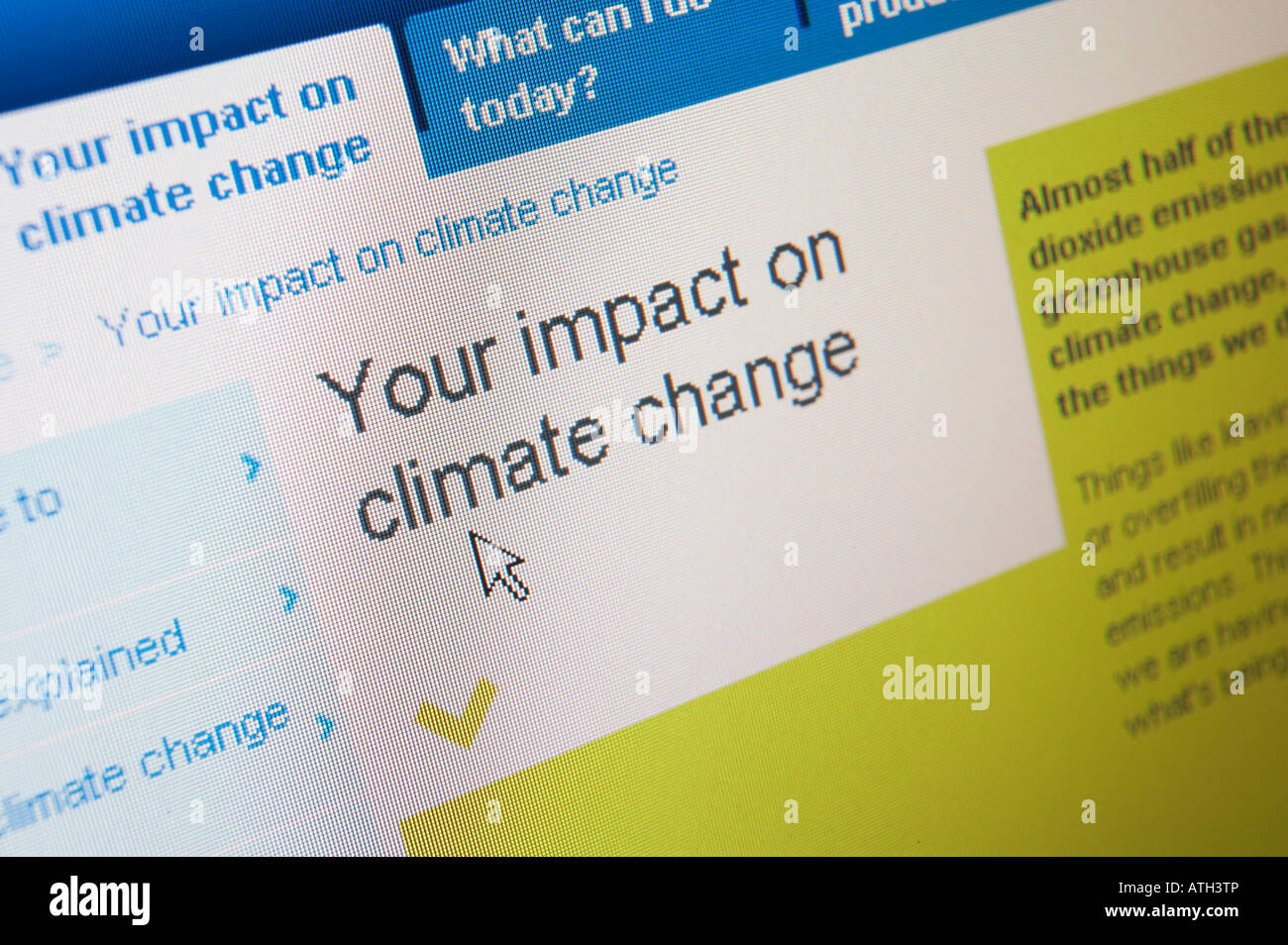 SITE WEB INTERNET SUR ÉCRAN DE L'ORDINATEUR MONTRANT LE CHANGEMENT CLIMATIQUE Banque D'Images