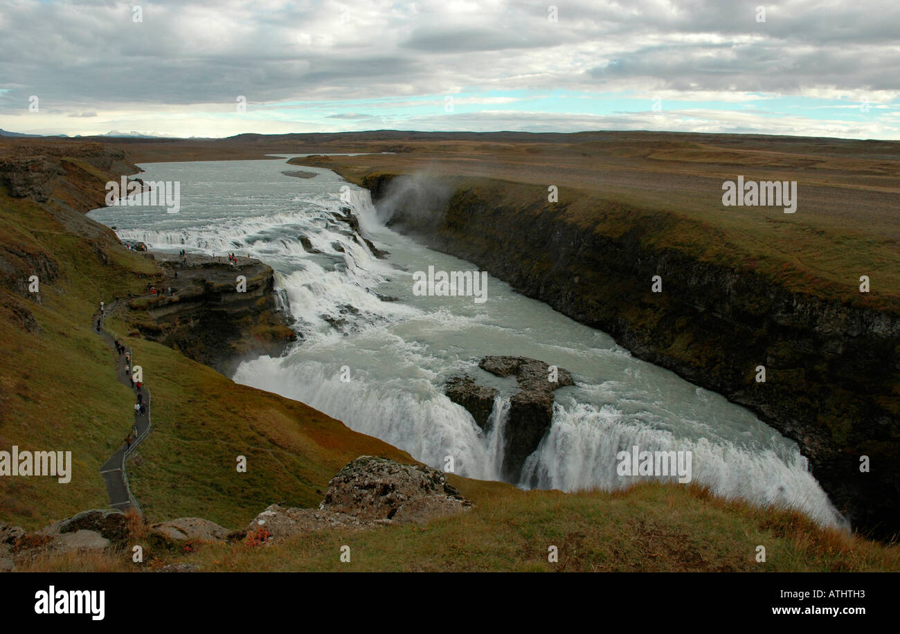 Cascade de Gullfoss ou chutes d'or sur la rivière Hvita au sud-ouest de l'Islande Banque D'Images