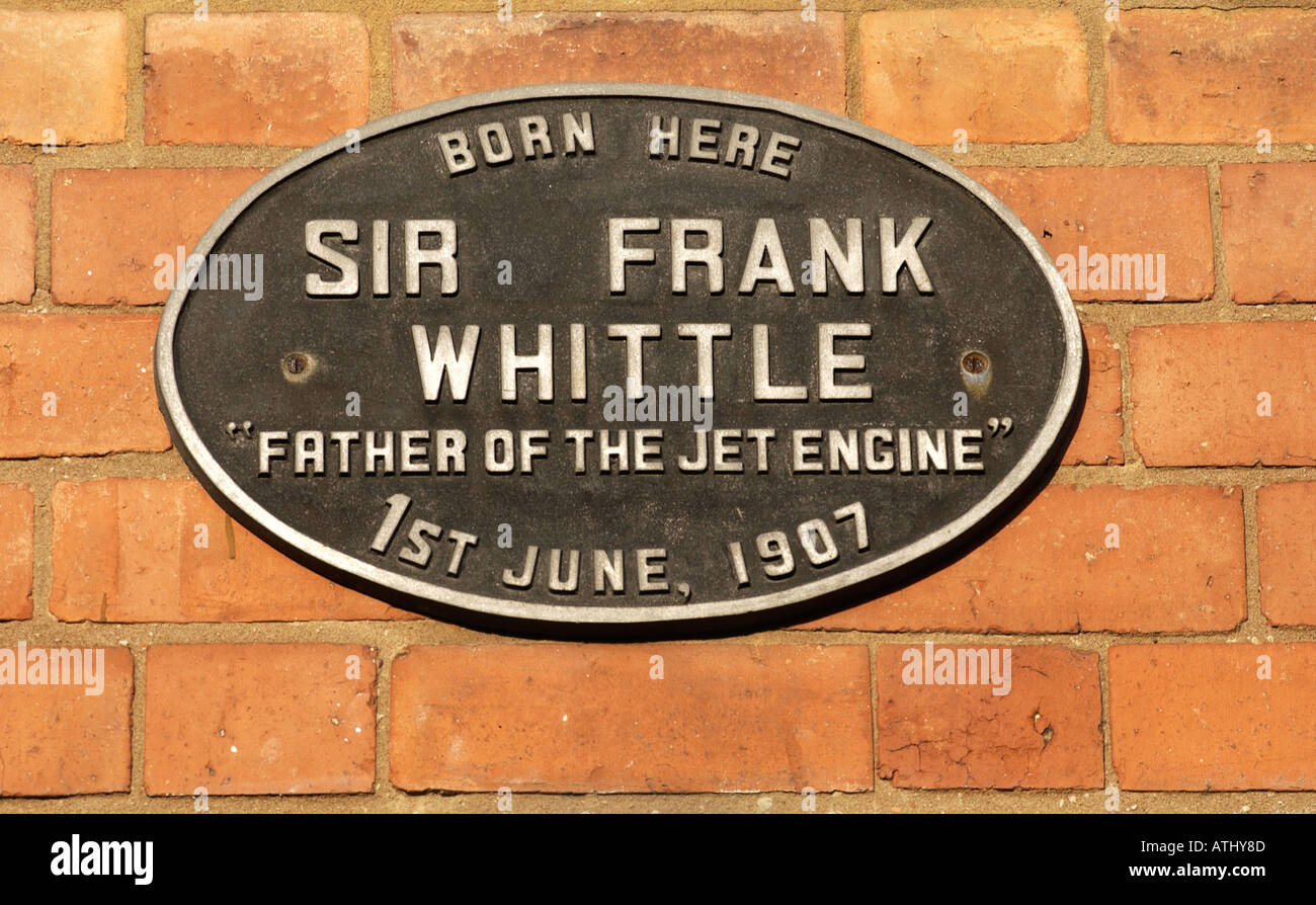 Plaque à Newcombe Coventry Rd UK Ancienne résidence de Sir Frank Whittle John Robertson, 2005 Banque D'Images