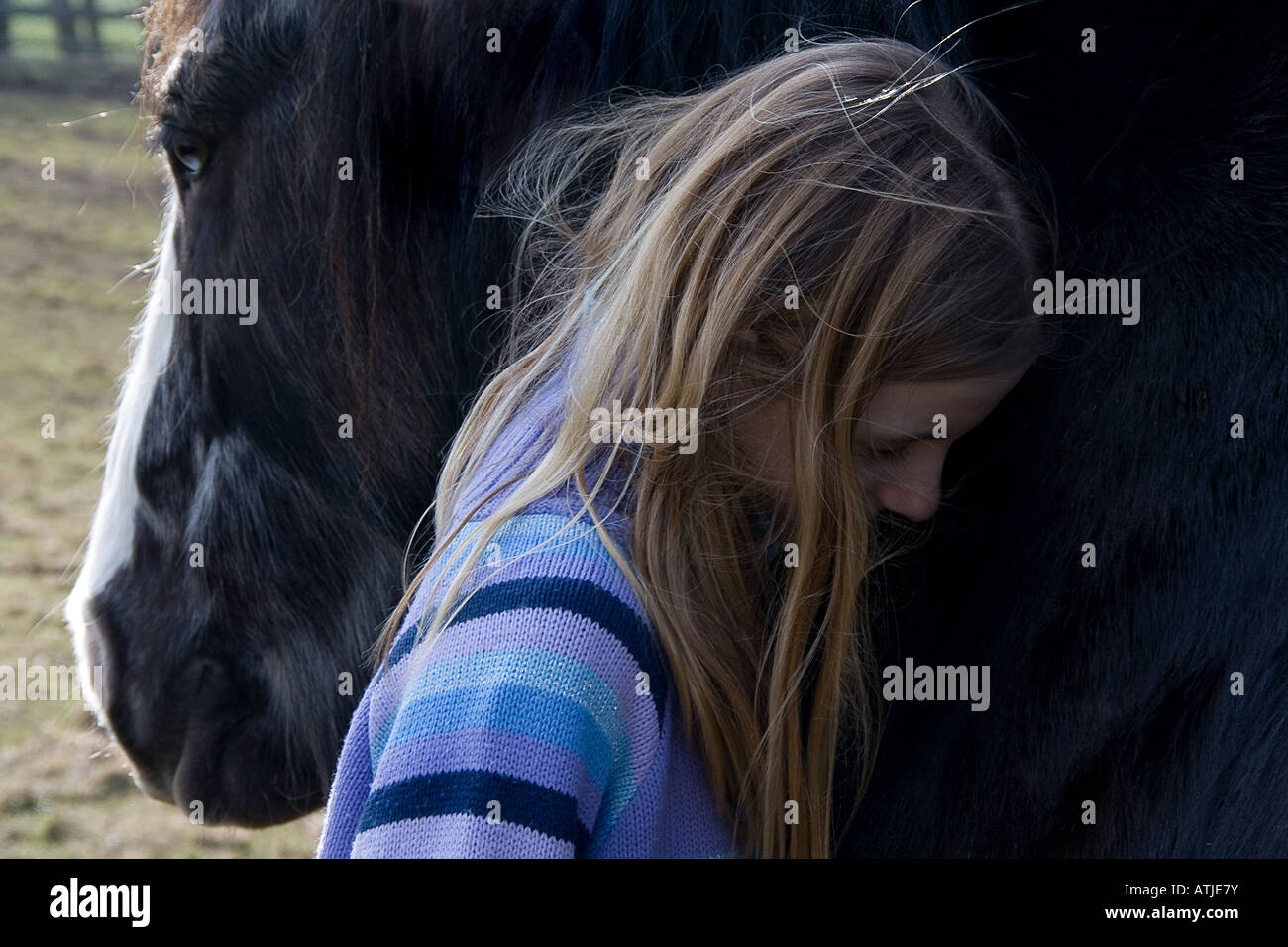 Jeune fille (11) avec cheval, Close up Banque D'Images