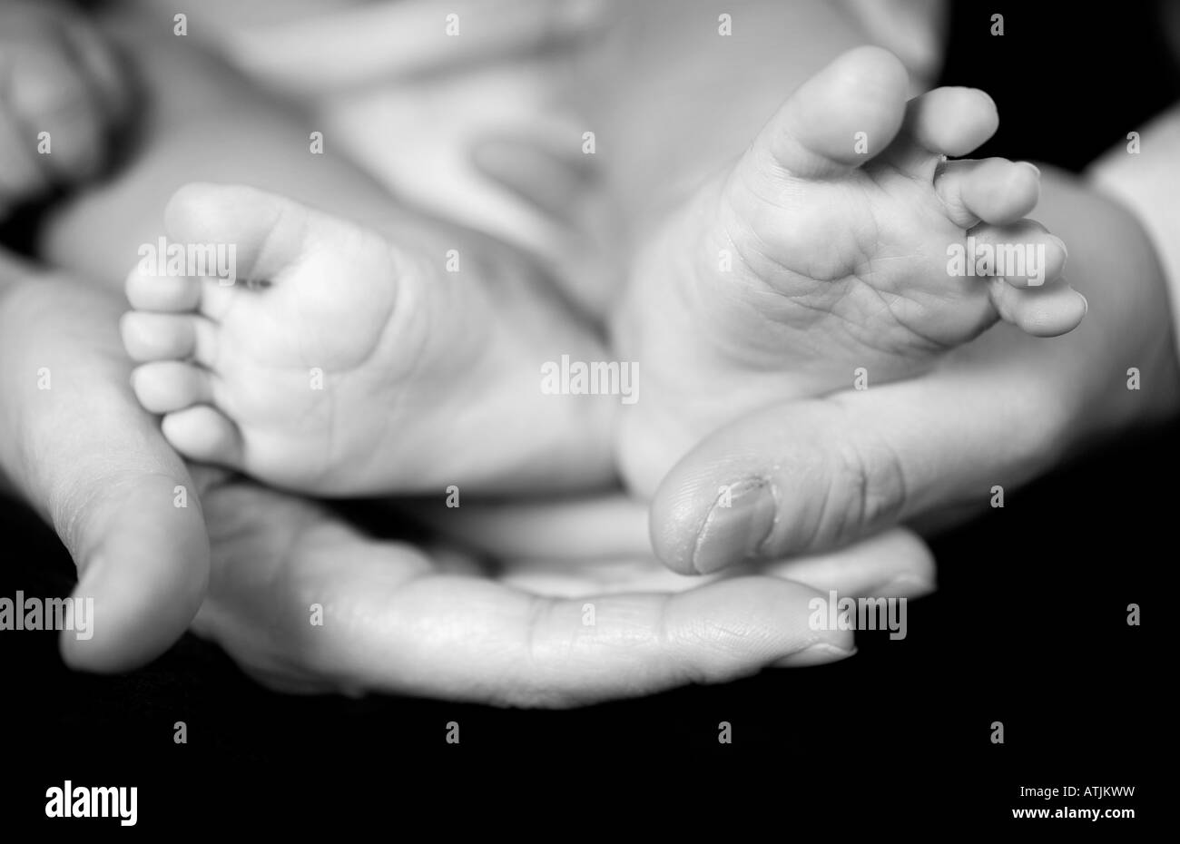 Pieds de bébé et des parents. Banque D'Images