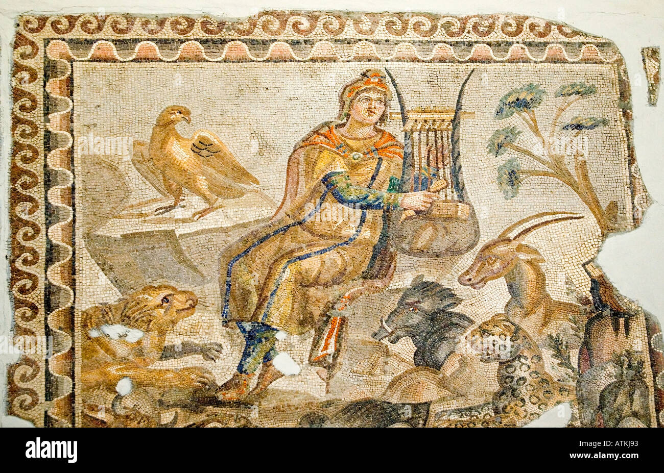 Orphée jouant de sa lyre, et les Bêtes mosaïque, tarse, 3 e troisième siècle, musée Hatay, Antakya, Turquie, Moyen Orient. DSC 6400 Banque D'Images