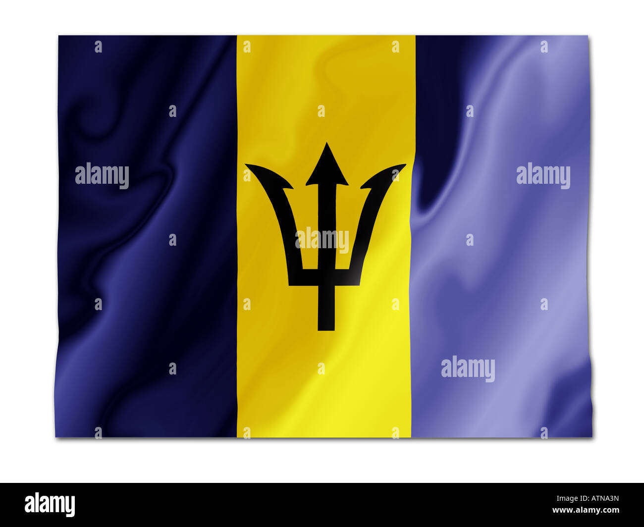 Voletant de droit du drapeau national de la Barbade Banque D'Images