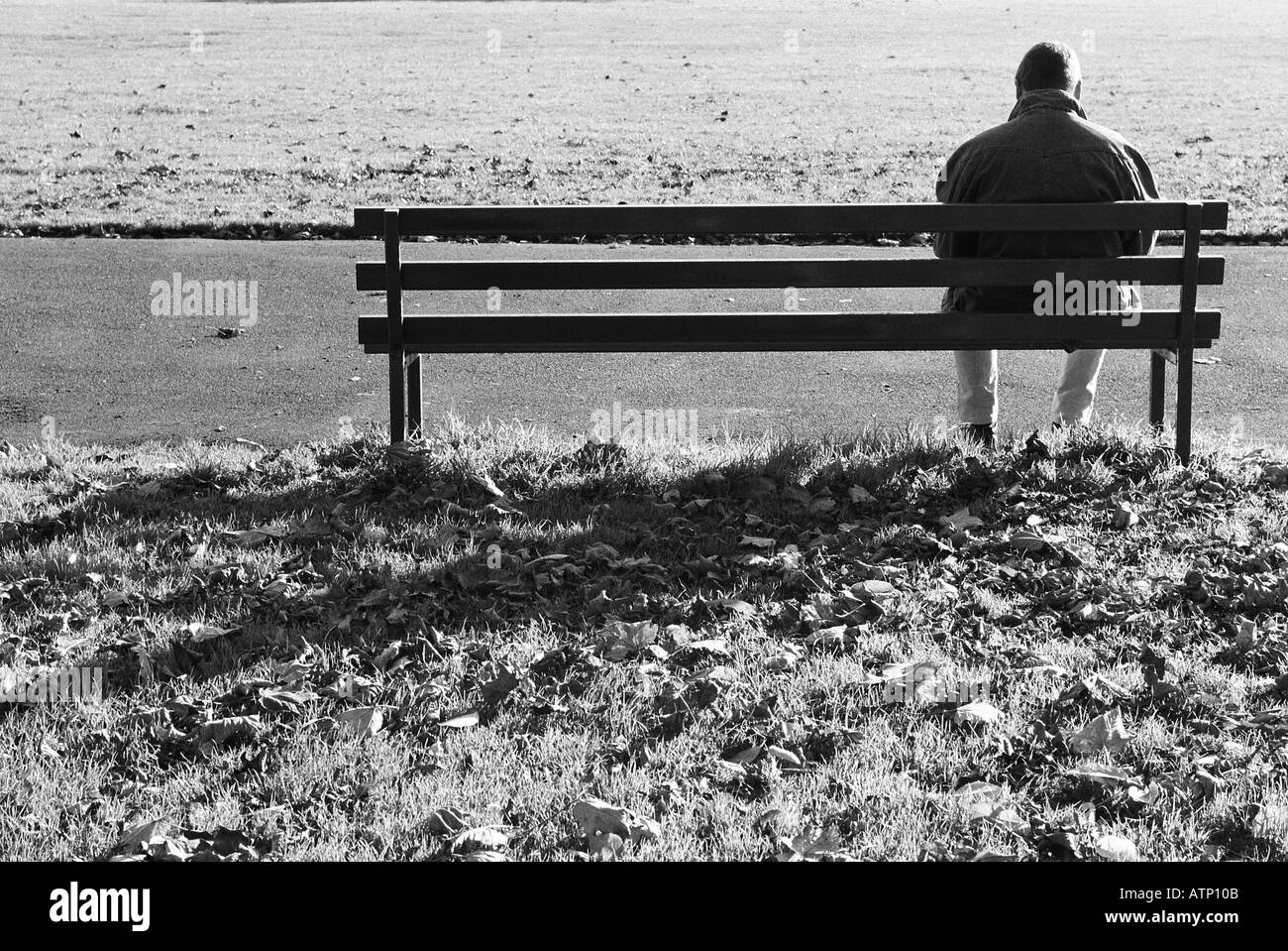 Homme assis sur park bence Banque D'Images
