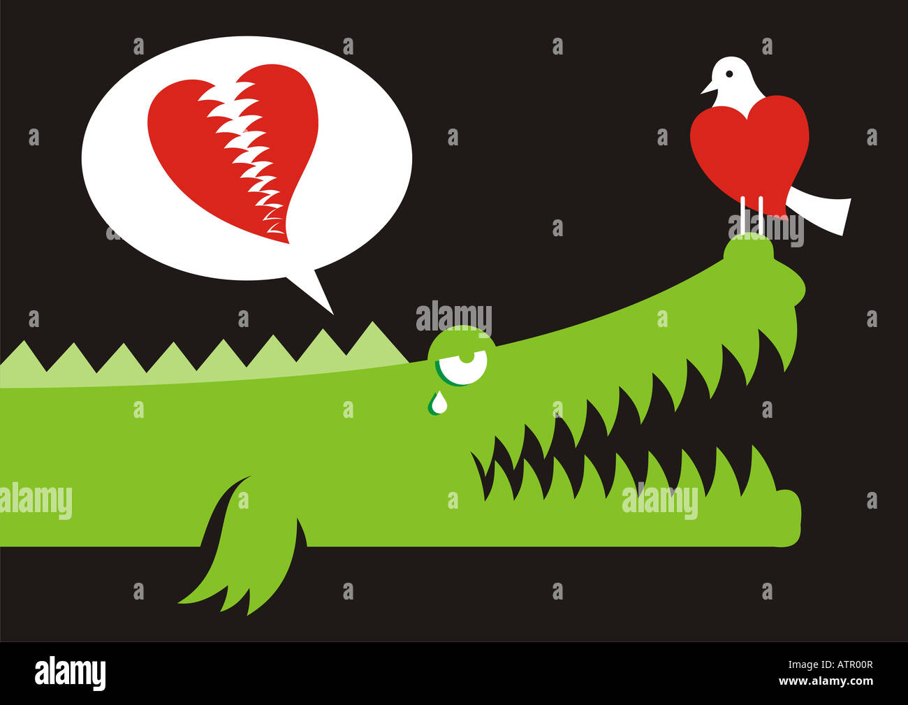 Aligator exprimant son amour pour oiseau avec des larmes de crocodile Banque D'Images