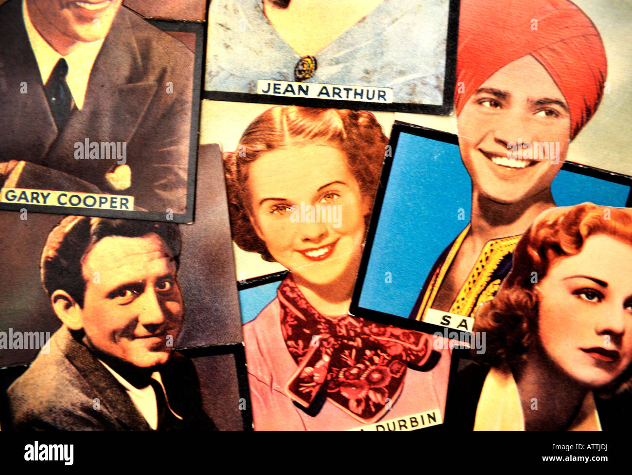 Fin des années 30, Hollywood Star Film cartes postales colorées pour un usage éditorial uniquement Banque D'Images