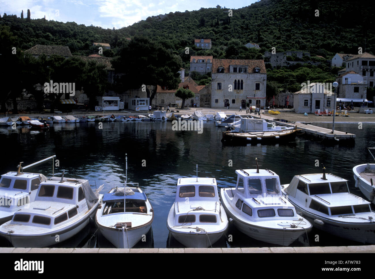 Le port de l'île de Lopud, Croatie Dalmatie Élaphites Banque D'Images
