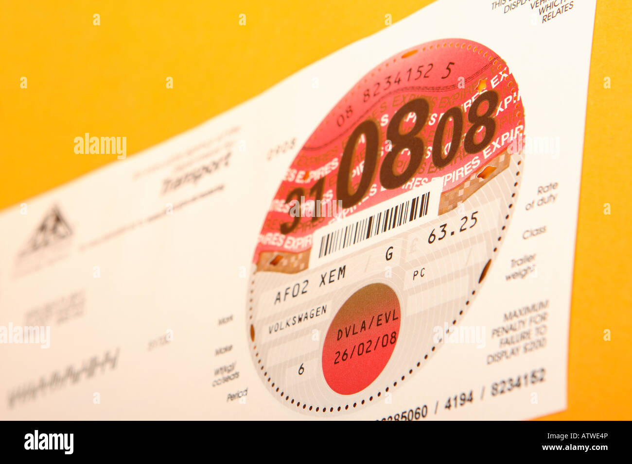 UK de la taxe de circulation véhicule voiture disque licence fonds routier Banque D'Images