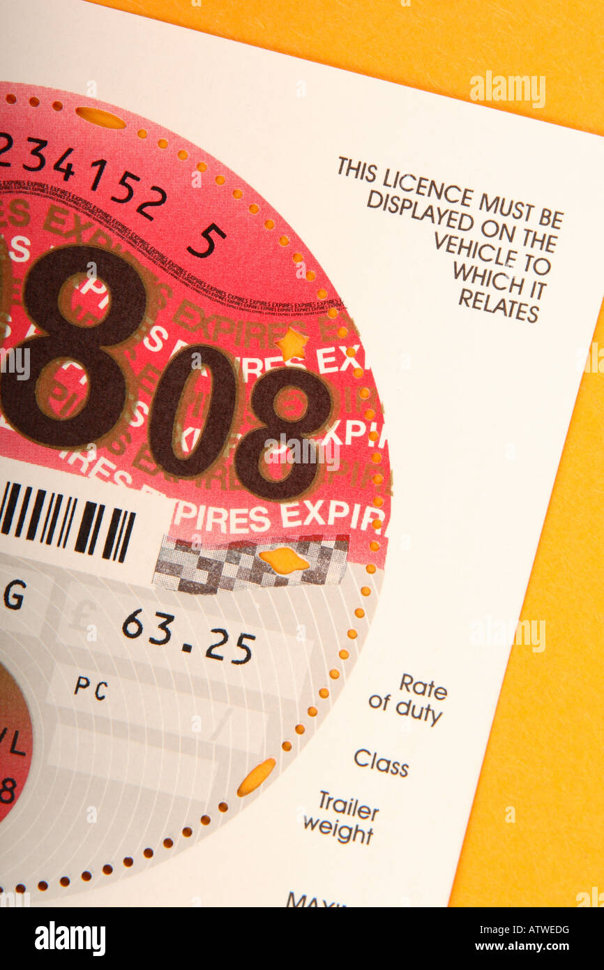 UK de la taxe de circulation véhicule voiture disque licence fonds routier Banque D'Images