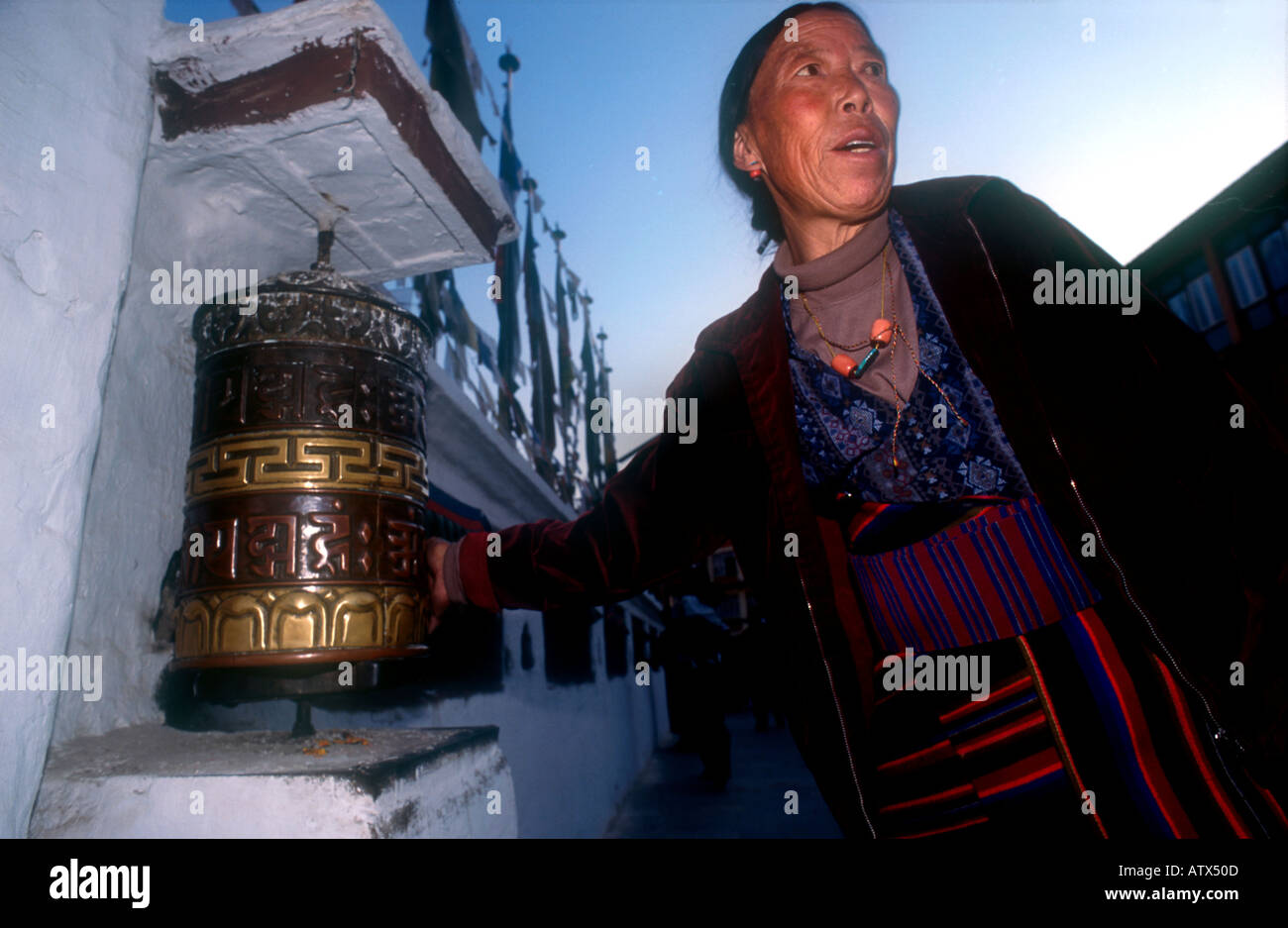 Moulin à prières Stupa Boudhanath Katmandou Népal Banque D'Images