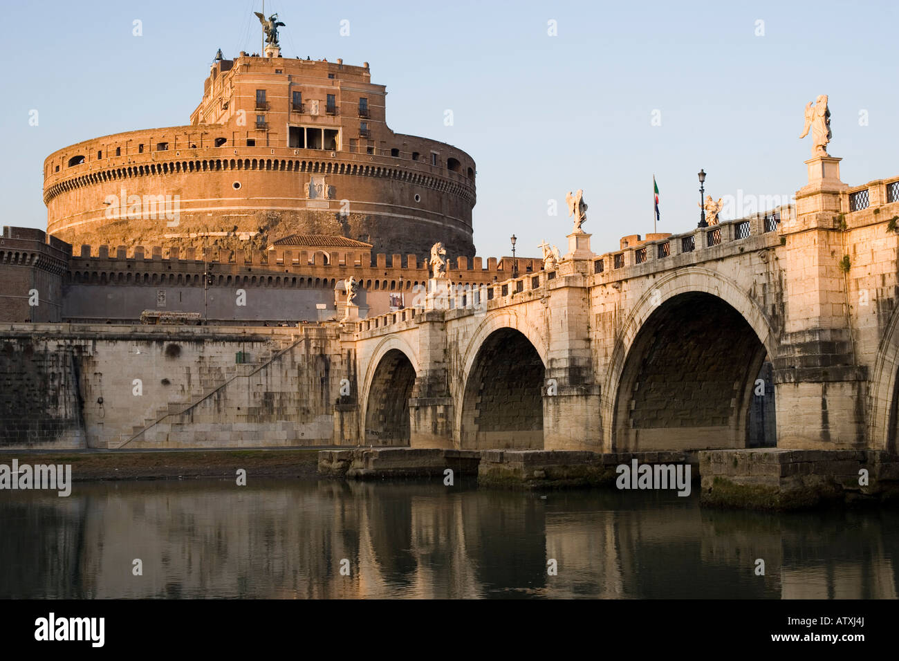 Pont, Ponte, San, Angelo, avec, rivière, Tiber, et, Castell, Sant' Angelo,, Rome, Latium, Italie, Castello, di, Angelo, Banque D'Images