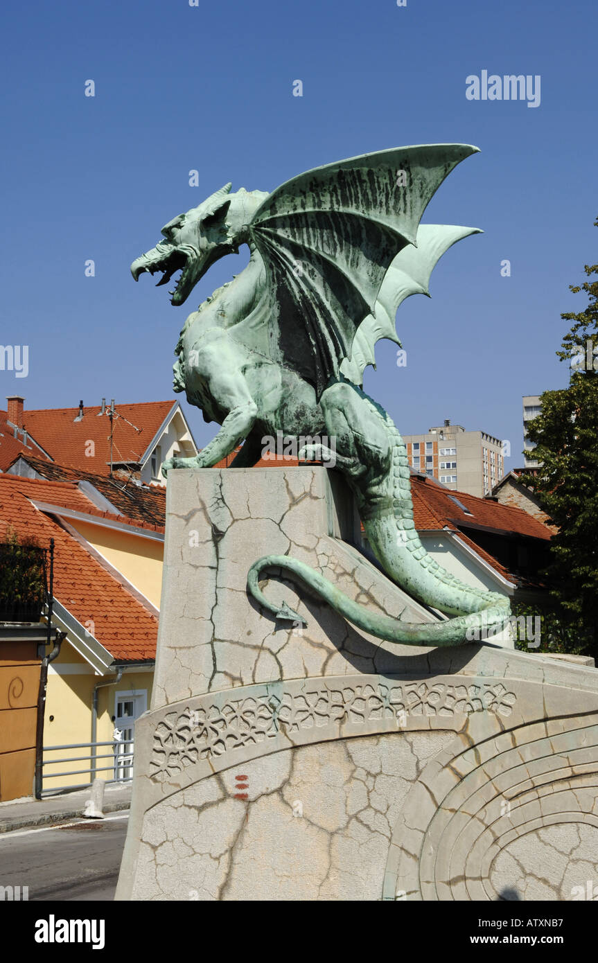 Ljubljana, Zmajski plus, dragon bridge Banque D'Images