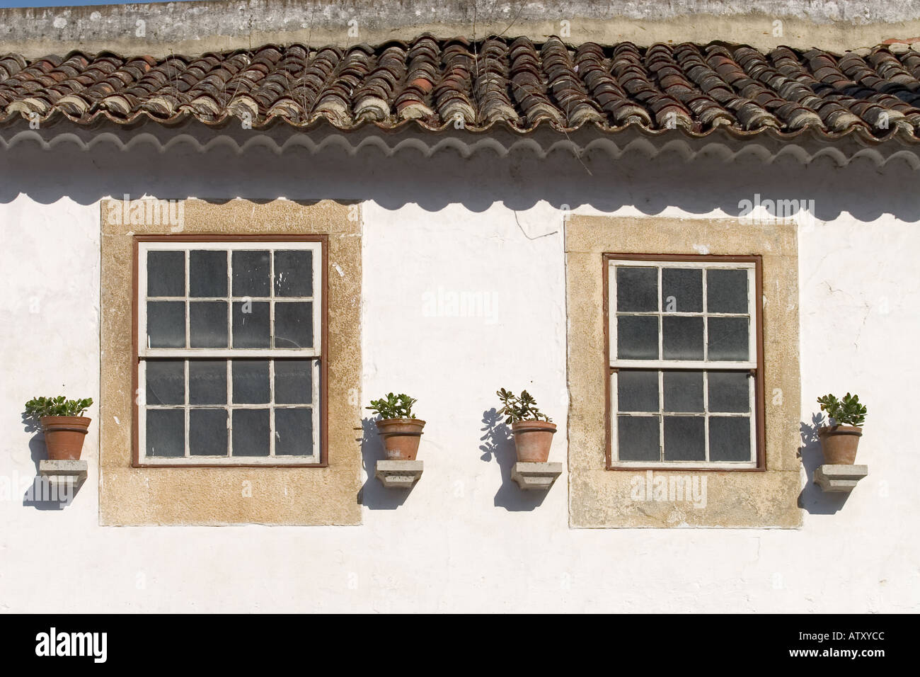 Windows fleuri Portugal Óbidos Banque D'Images