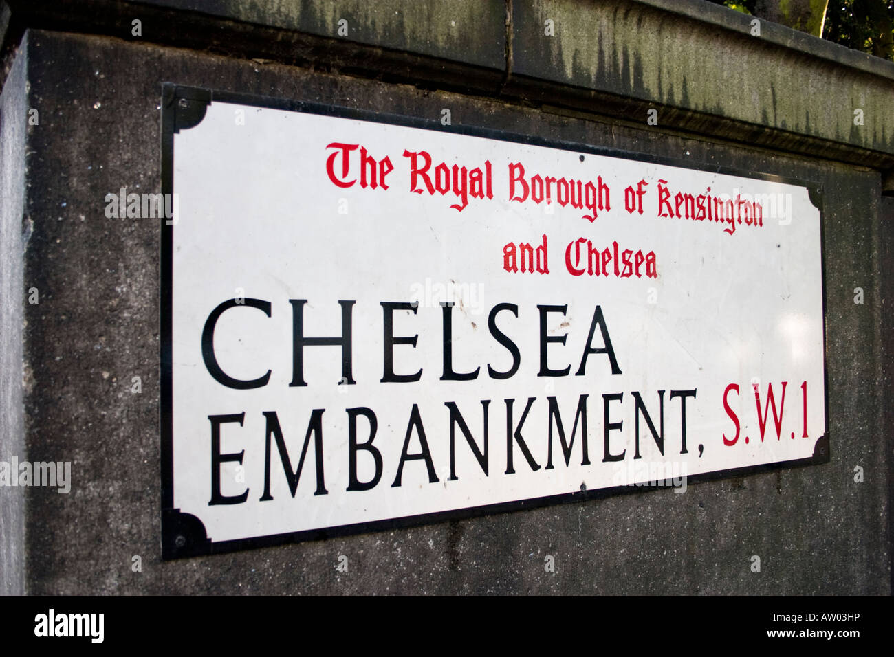 Chelsea Embankment Londres SW1 nom de rue sign Banque D'Images