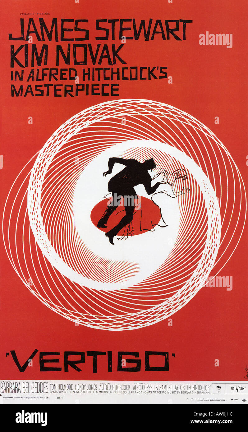 Pour l'Affiche De VERTIGO 1958 Paramount film réalisé par Alfred Hitchcock avec James Stewart et Kim Novak Banque D'Images