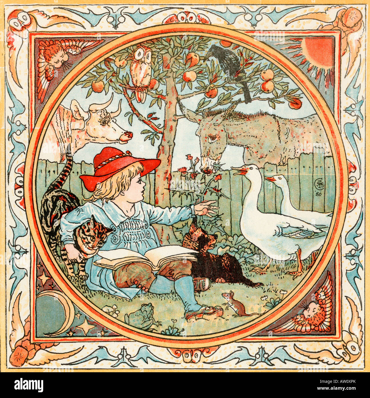 Frontispice. Extrait du livre The Baby's Own Aesop de Walter Crane, publié vers 1920. Banque D'Images