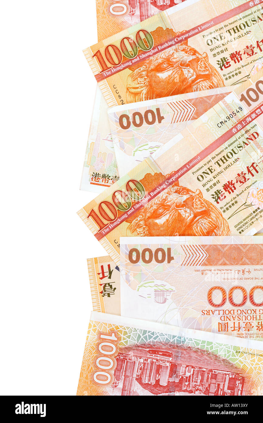 Hong Kong Dollar mille dollars sur fond blanc Banque D'Images Hong Kong Dollar mille dollars sur fond blanc Banque D'Images