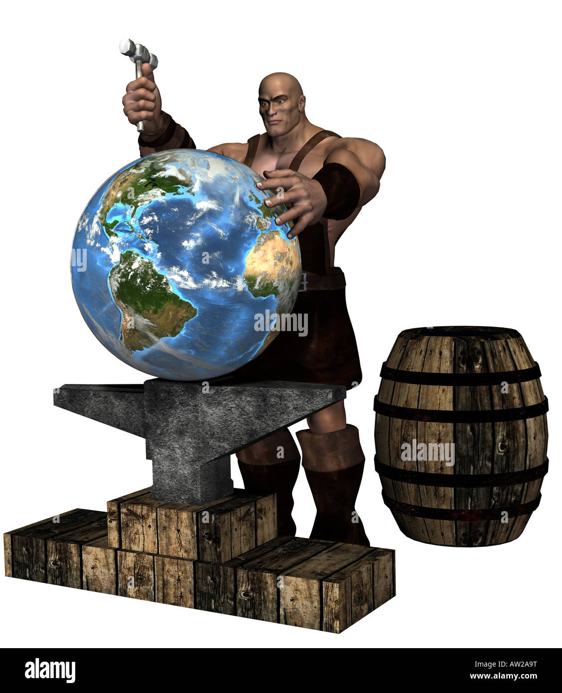 Forgeron avec un globe comme un symbole de l'évolution de la politique mondiale Banque D'Images