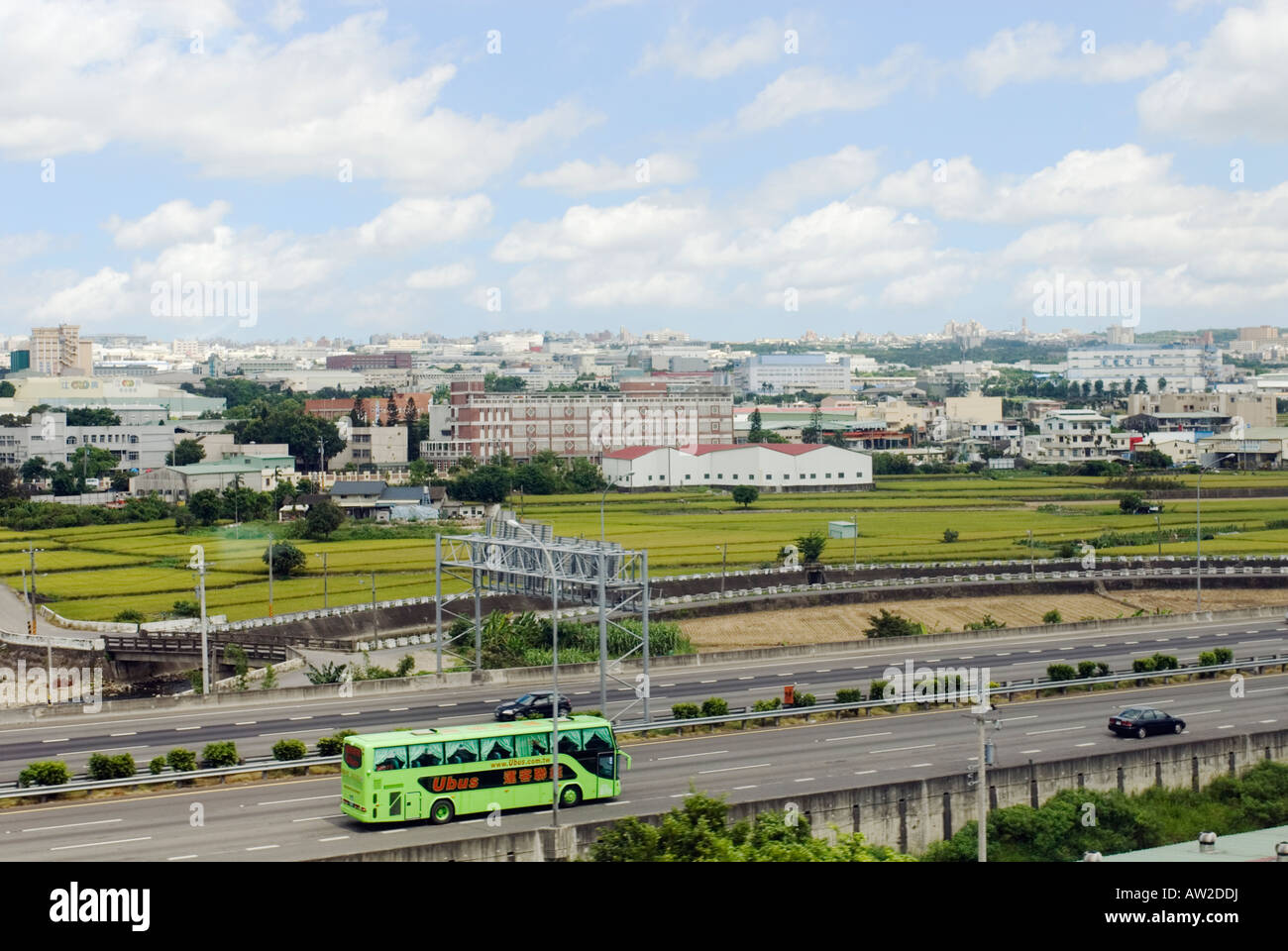Taiwan, conduite d'autobus sur l'Autoroute, Vue Aérienne, Chine Banque D'Images