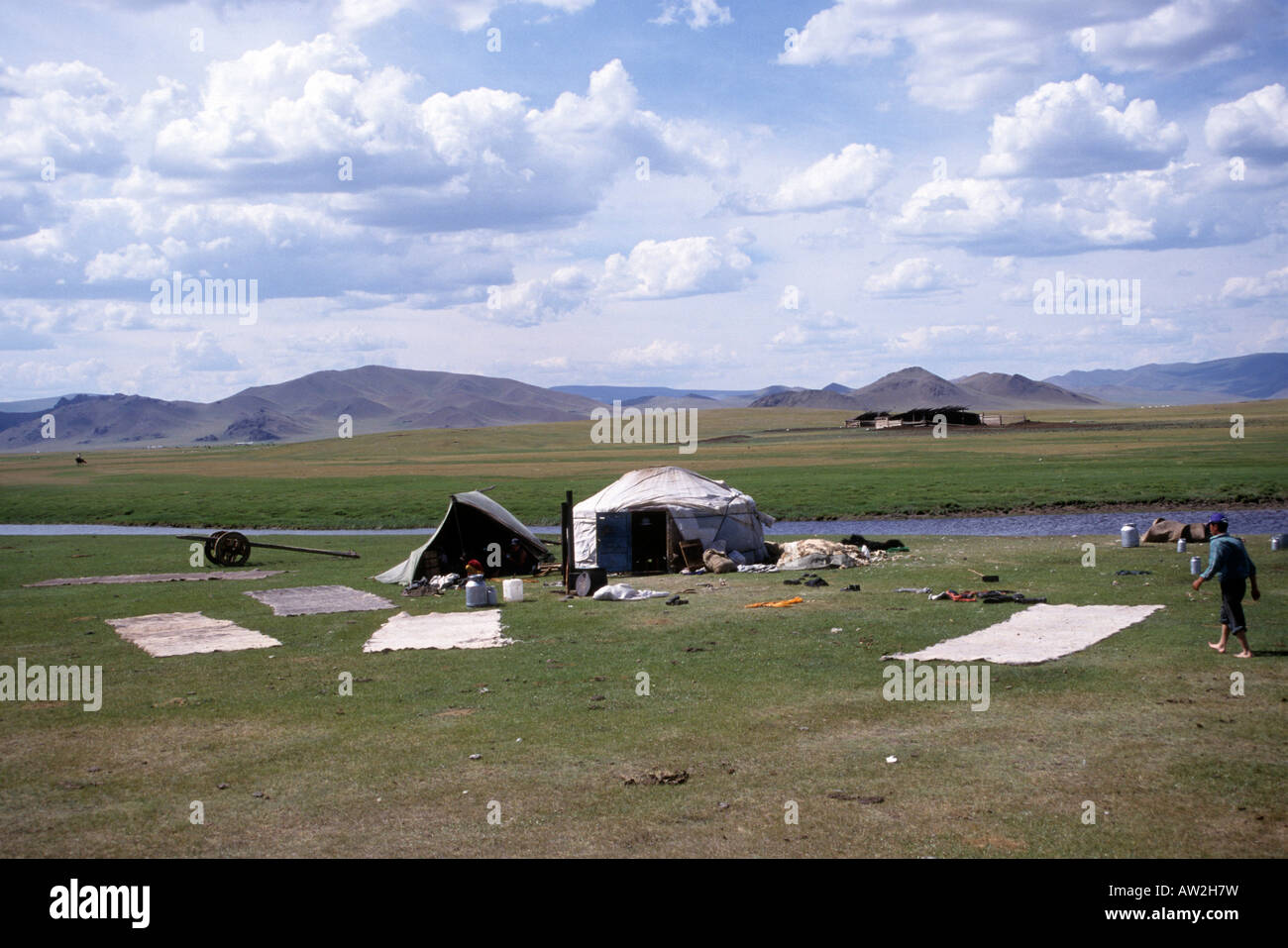 En feutre hommes près du lac Terkhiin Tsaagan Nuur Mongolie Arkhangaï Photographe Andrew Wheeler Banque D'Images