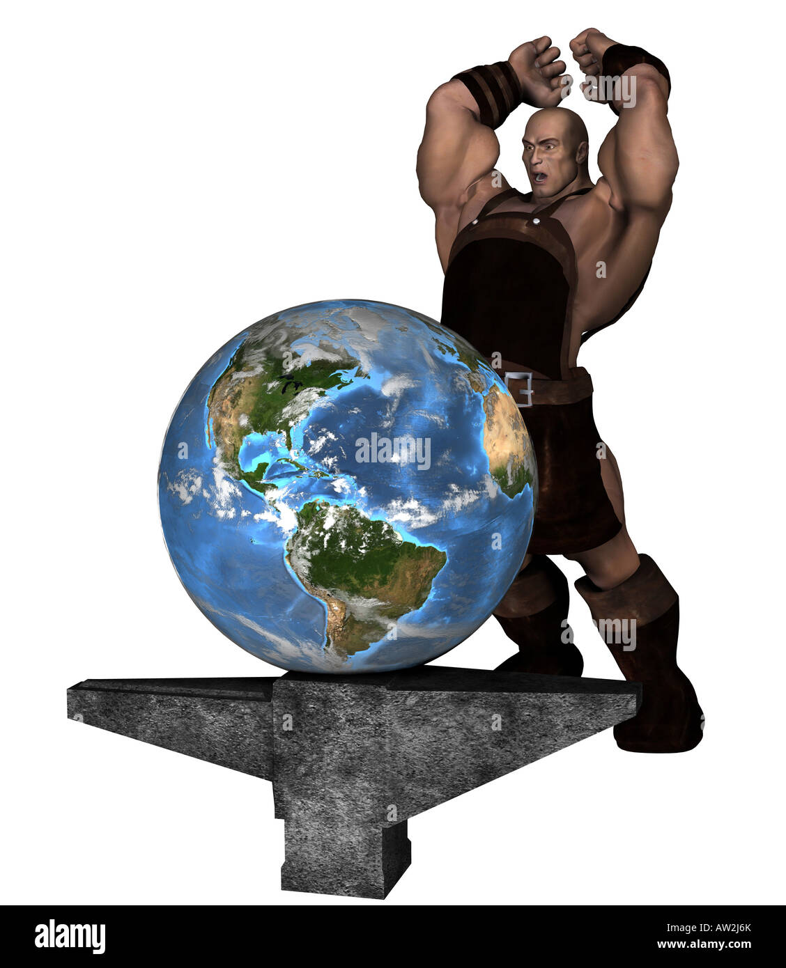 Forgeron avec un globe comme un symbole de l'évolution de la politique mondiale Banque D'Images