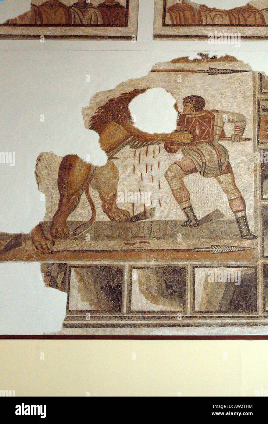 Roamn Mosaïque de gladiateur, le Musée du Bardo, Tunisie Banque D'Images