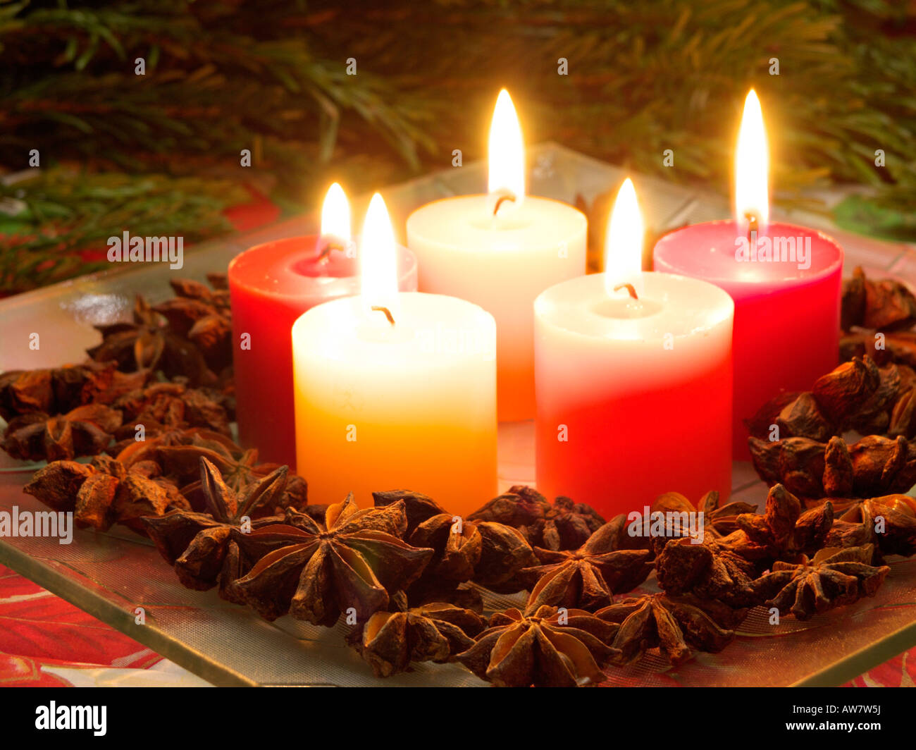 Anis étoilé (illicium verum) avec décoration de Noël Banque D'Images