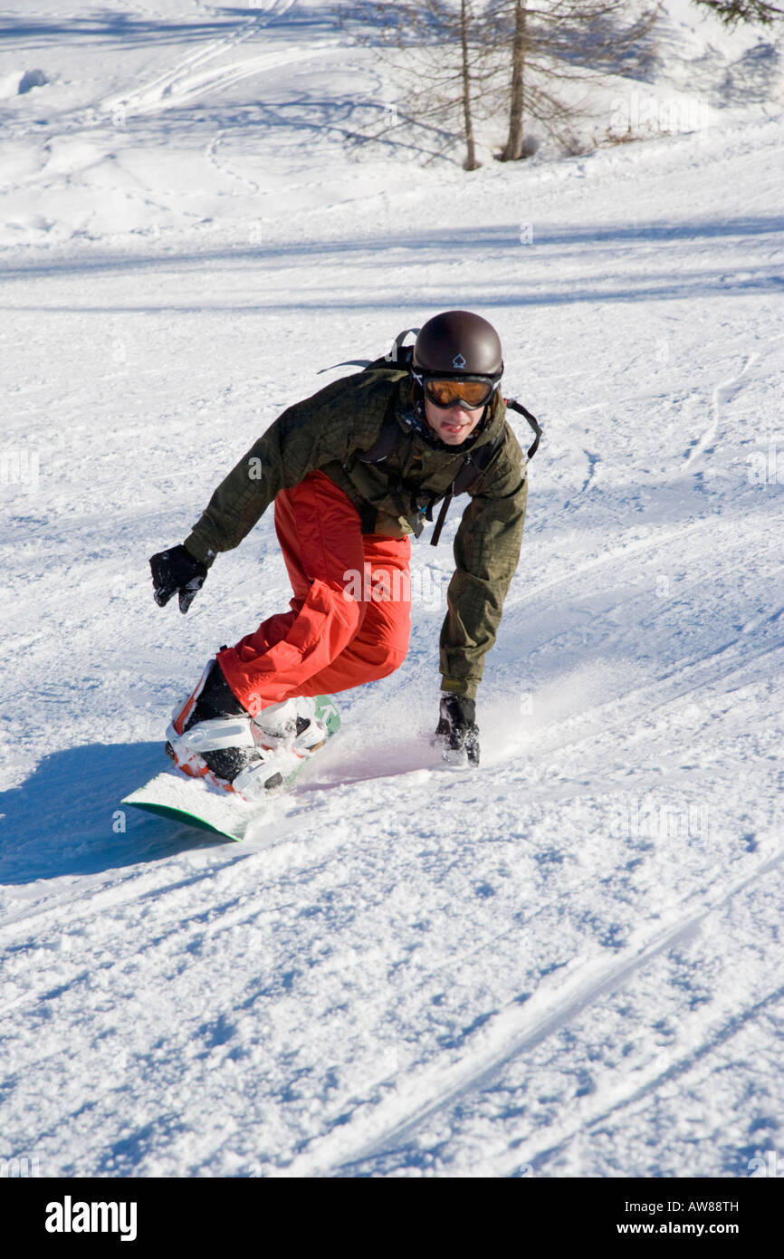 Le snowboard hors piste Clotes Via Lattea Sauze d Oulx Italie Banque D'Images