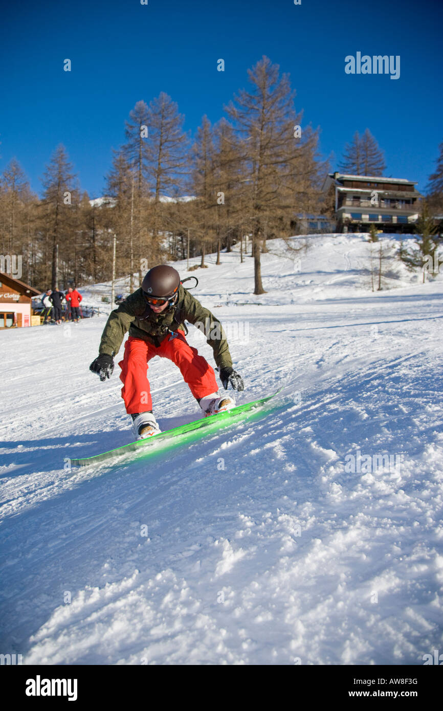 Le snowboard hors piste Clotes Via Lattea Sauze d Oulx Italie Banque D'Images