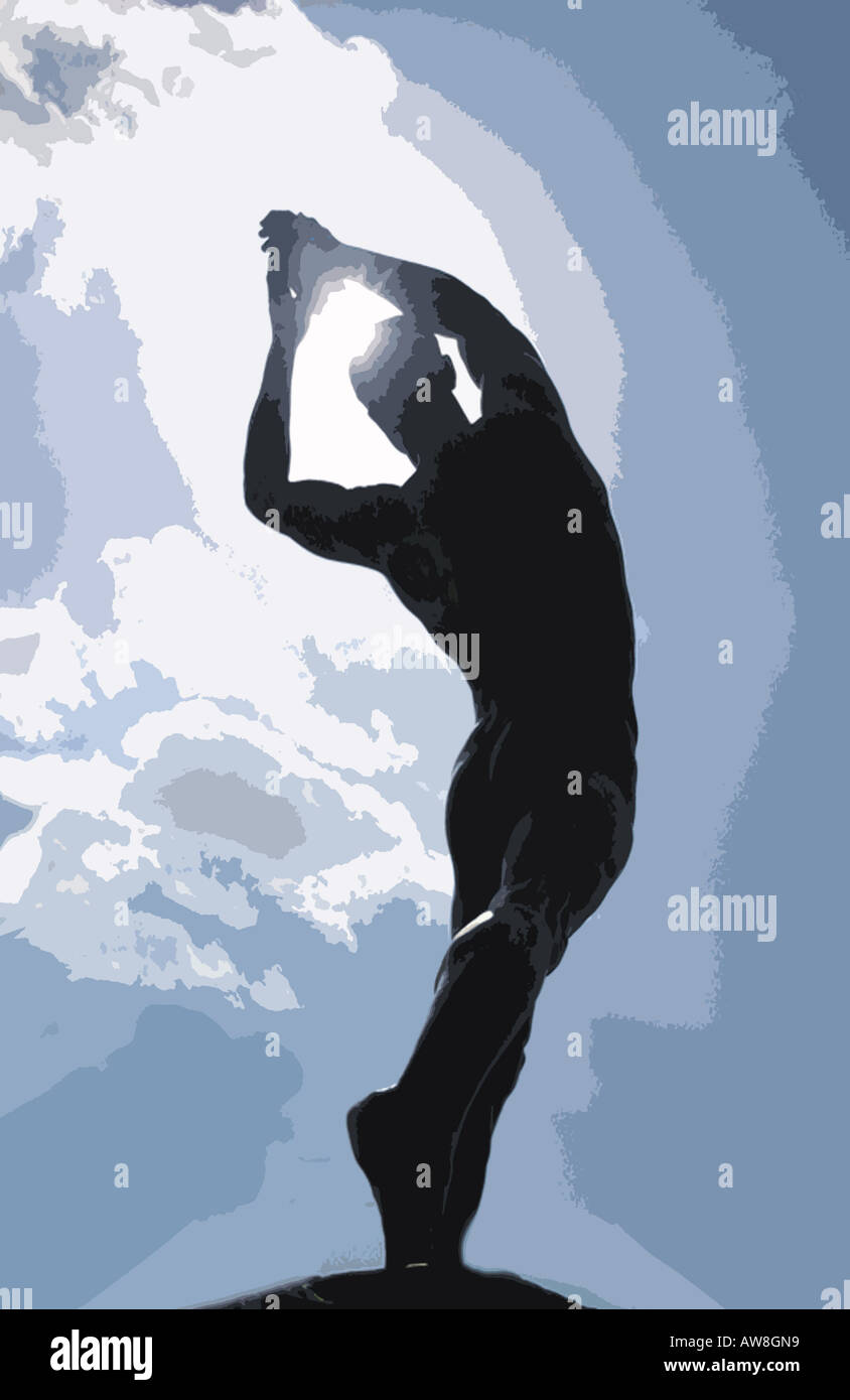 Silhouette of man juste avoir lancé une discus Banque D'Images