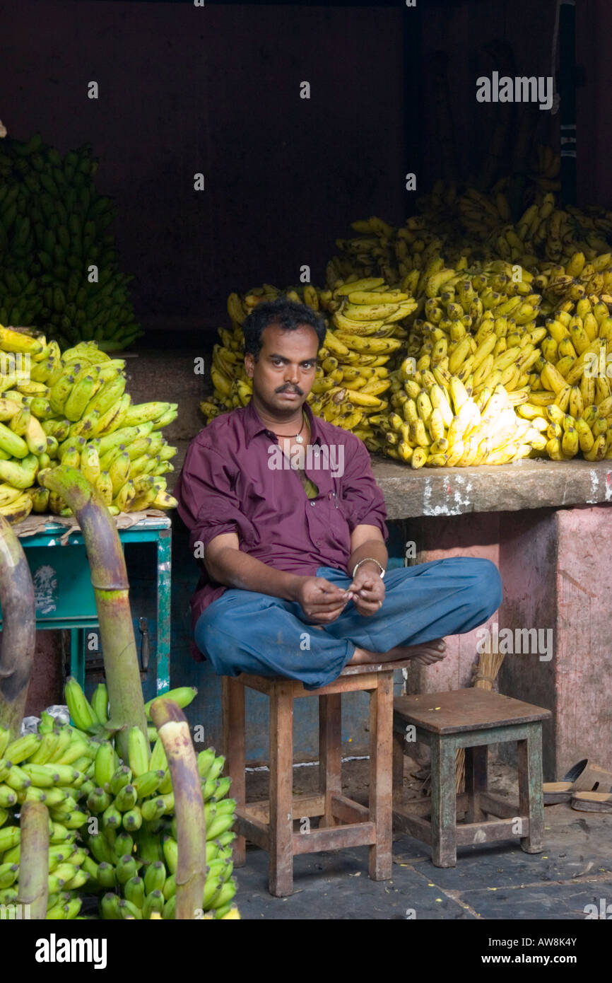 Blocage du marché de la banane à Mysore Banque D'Images