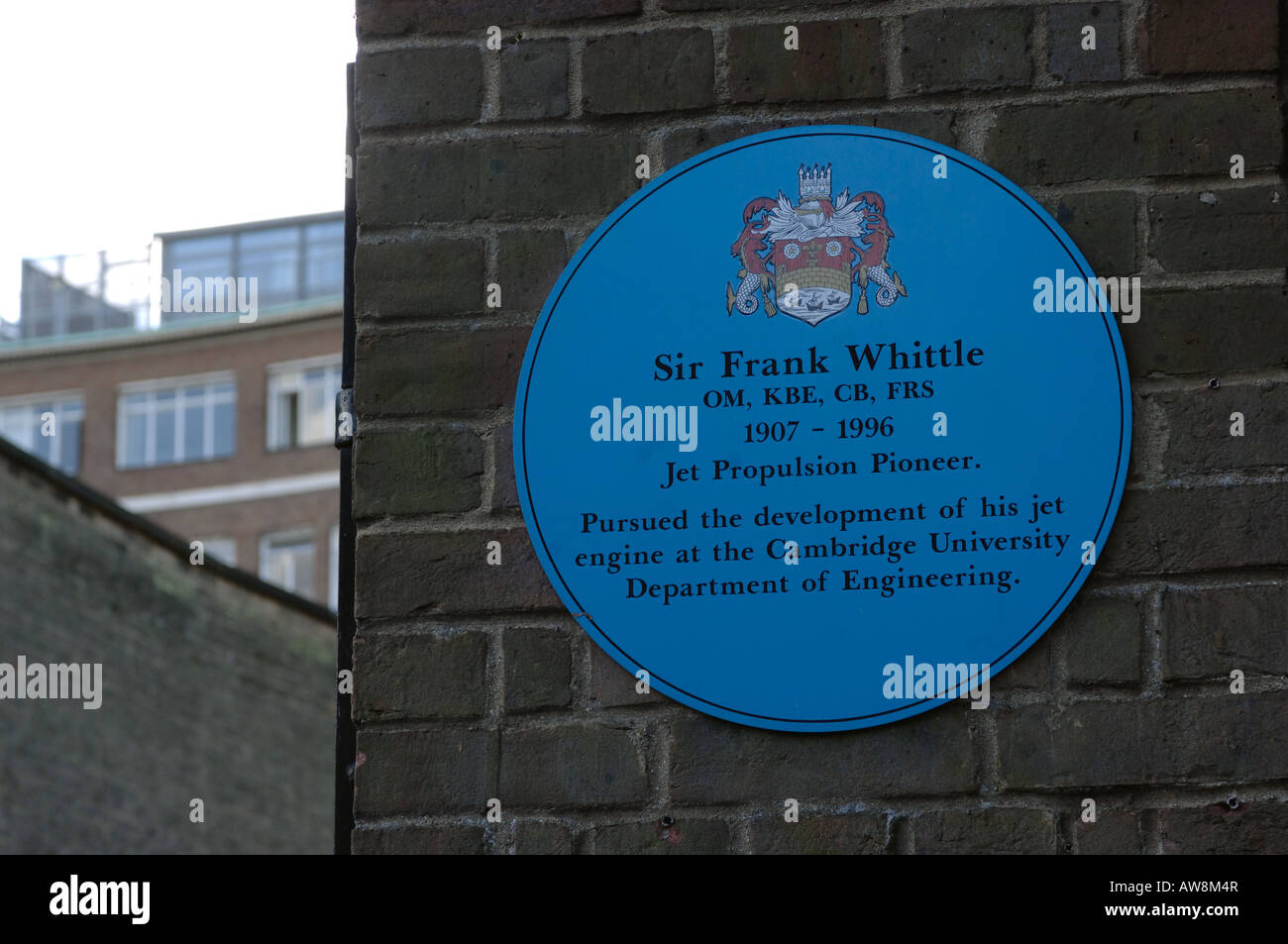 Frank Whittle Jet invetor plaque commémorative à l'Université de Cambridge, département de génie Banque D'Images