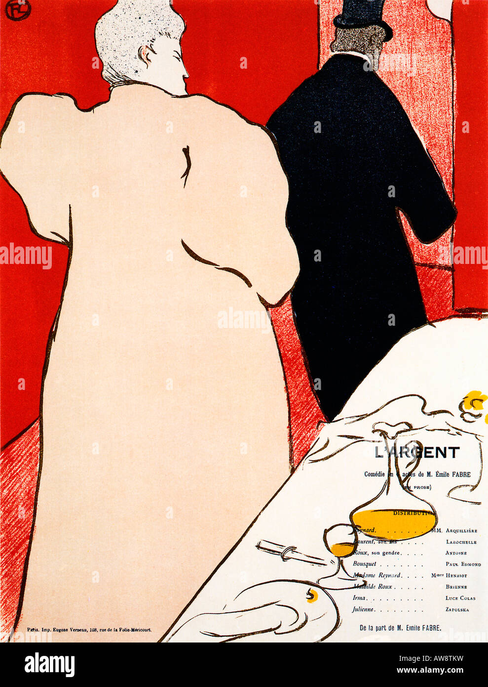 L'argent 1895 Programme Art nouveau de Toulouse Lautrec pour le jeu Emil Fabre avec Henriot et Arquilliere Banque D'Images