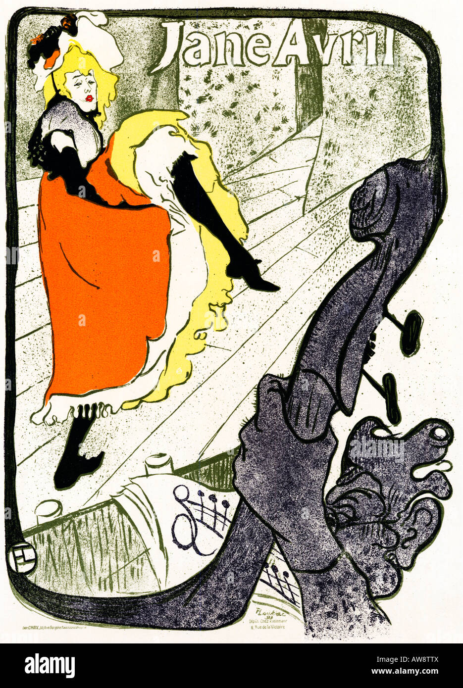 Jane avril 1893 affiche Art nouveau d'Henri de Toulouse Lautrec pour la danseuse emblématique du jardin de Paris Banque D'Images