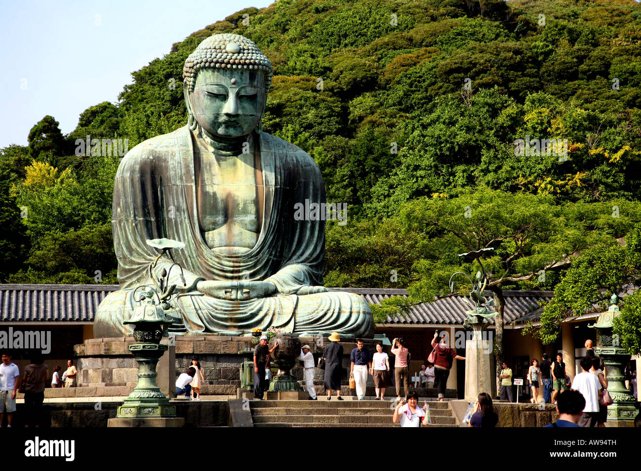 'Daibutsu' statue géante du Bouddha, Kamakura, au Japon. Banque D'Images