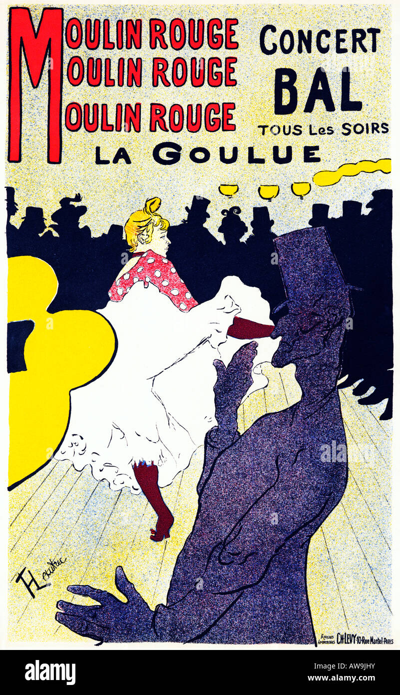 Moulin Rouge La Goulue Toulouse Lautrec 1891 affiche Art Nouveau Louise Weber et Etienne Renaudin dans le cabaret parisien Banque D'Images