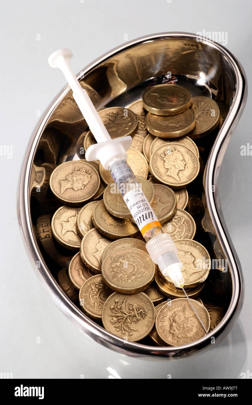 [Rein plat à base de pièces livre et de seringues] Banque D'Images