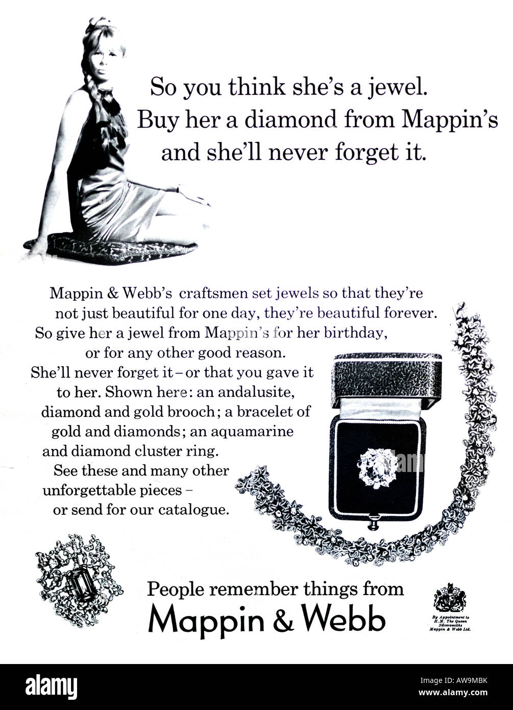 1960 Nova Magazine Octobre 1968 Annonce de Mappin & Webb Bijoux Bijoux diamants 1960 pour un usage éditorial uniquement Banque D'Images