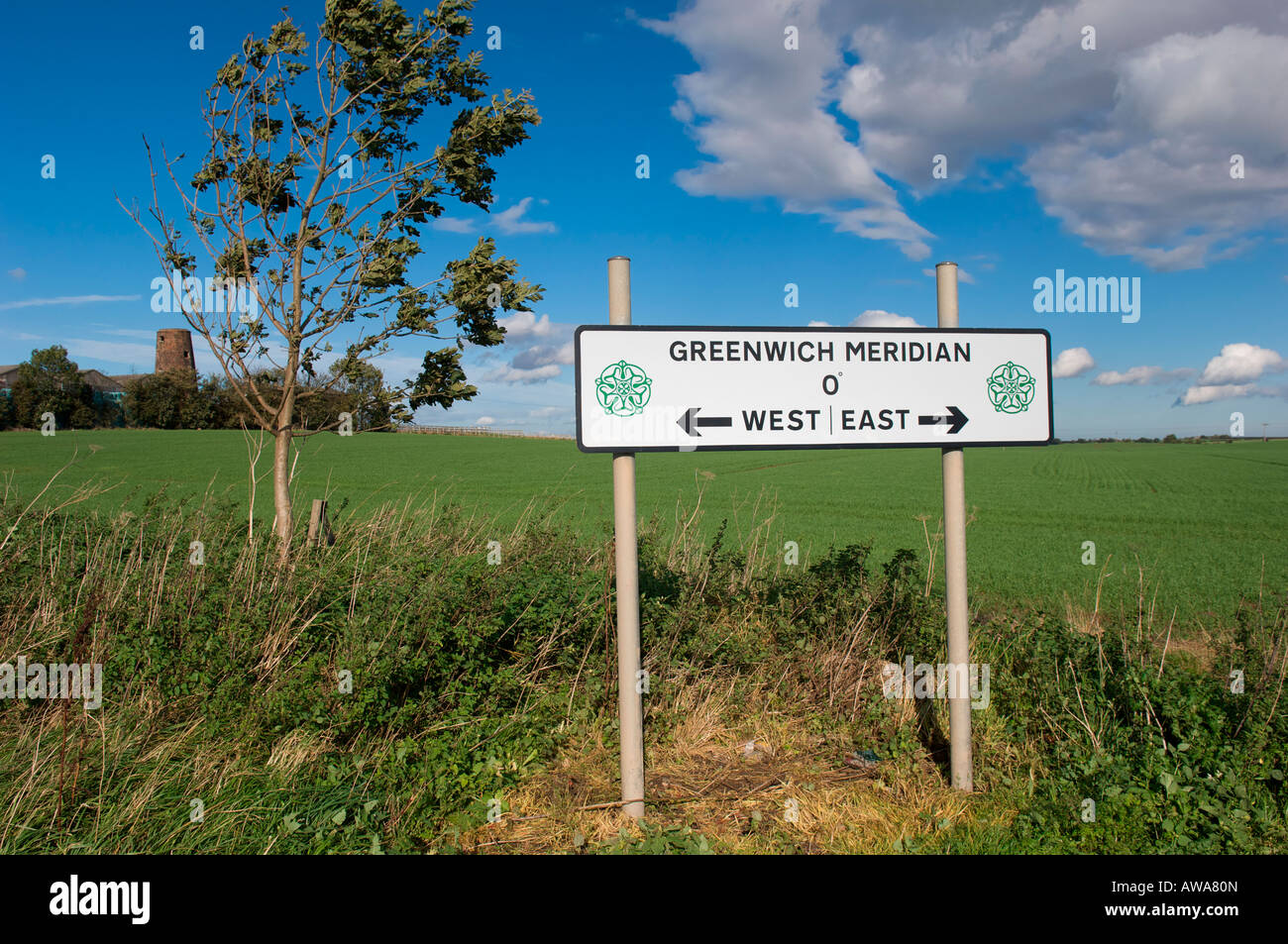 Méridien de Greenwich Sign in Yorkshire Angleterre Banque D'Images