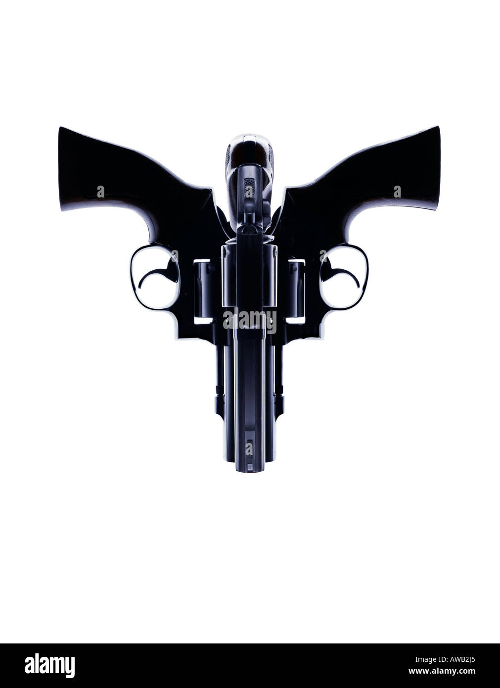 3 fusils Magnum shot et positionnés de manière créative pour former un visage ou le crâne Banque D'Images