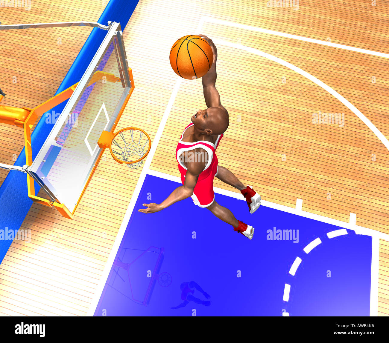 Basket-ball player jumping high Banque D'Images