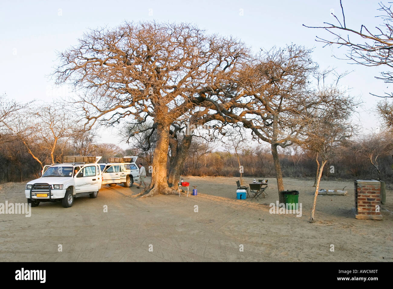 Camping dans le Khama Rhino Sanctuary Park, Serowe, Botswana, Africa Banque D'Images