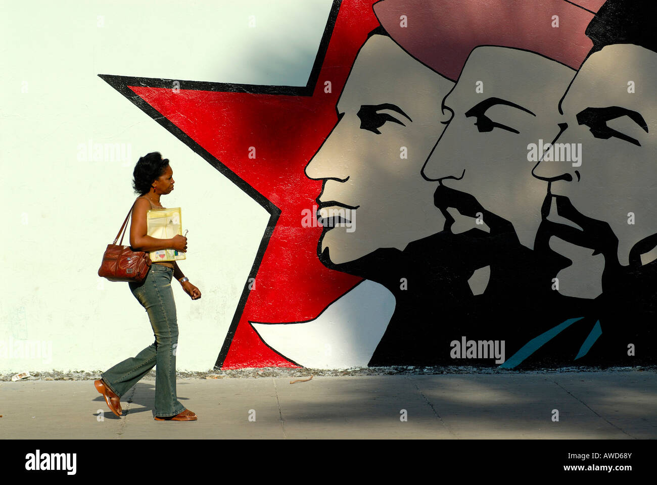 Che Guevara et Fidel Castro photo murale, la propagande, La Havane, Cuba, Caraïbes Banque D'Images