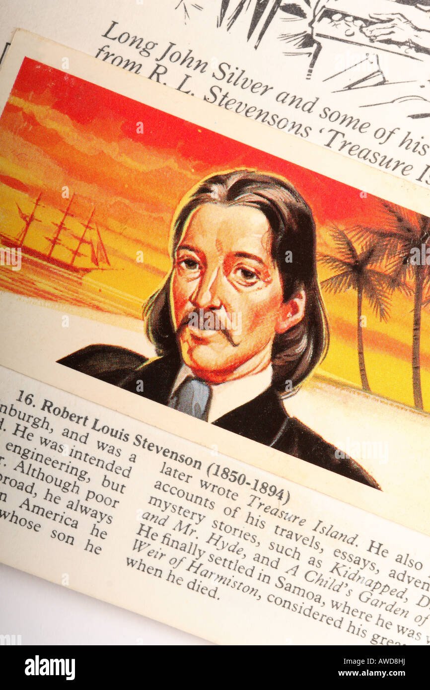 Robert Louis Stevenson, célèbre auteur britannique illustration carte de sachets de thé Brooke Bond collection 1869-1969 personnes célèbres Banque D'Images