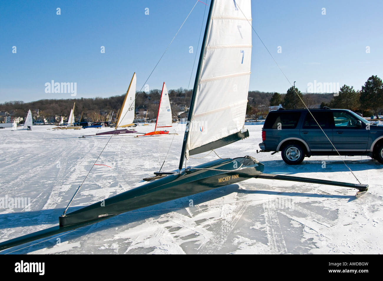 Bateau de glace sur le lac de Genève, au Wisconsin, Fontana, Wisconsin Banque D'Images